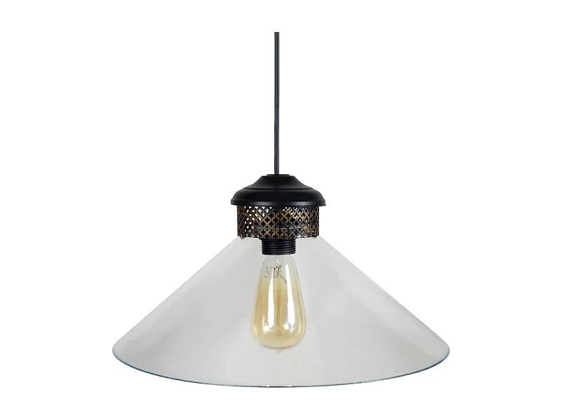 Suspension conique verre,mètal  noir,doré 80 cm.