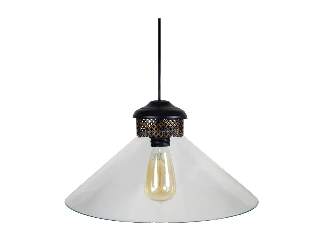 Suspension conique verre,mètal  noir,doré 80 cm.