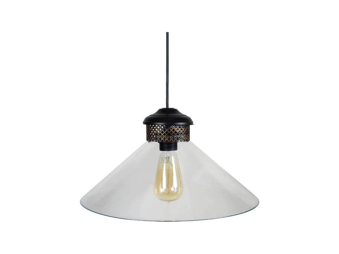 Suspension conique verre,mètal  noir,doré 80 cm.