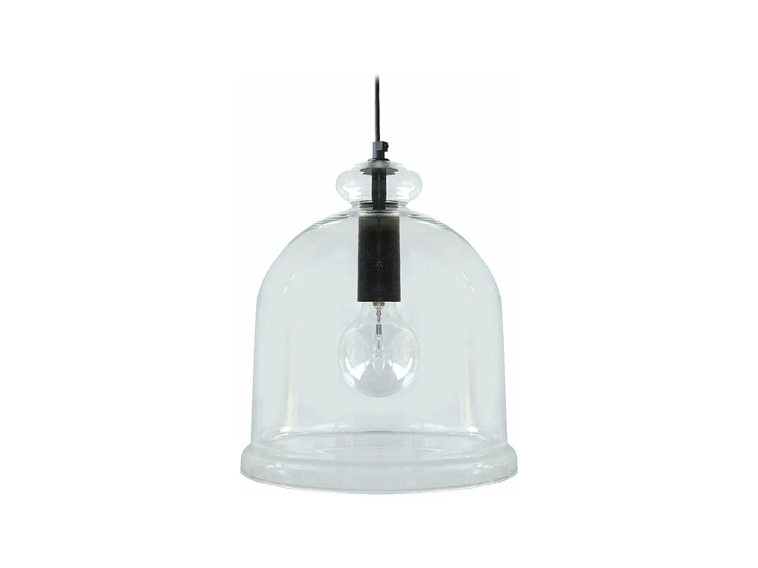 Suspension cloche transparent métal  noir 92 cm.