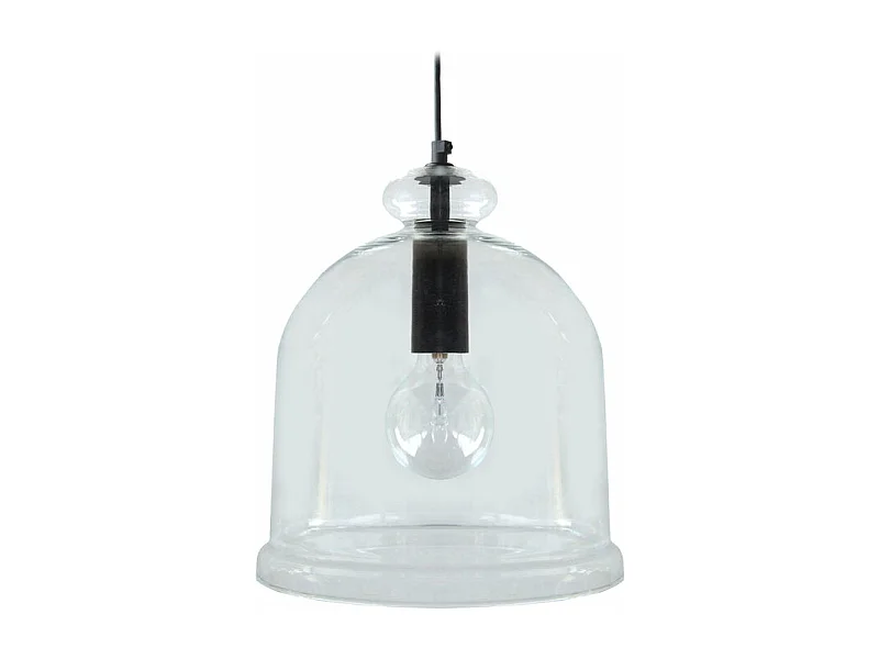 Suspension cloche transparent métal  noir 92 cm.