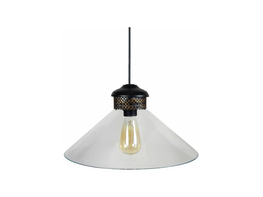 Suspension conique verre  marron,doré 80 cm.