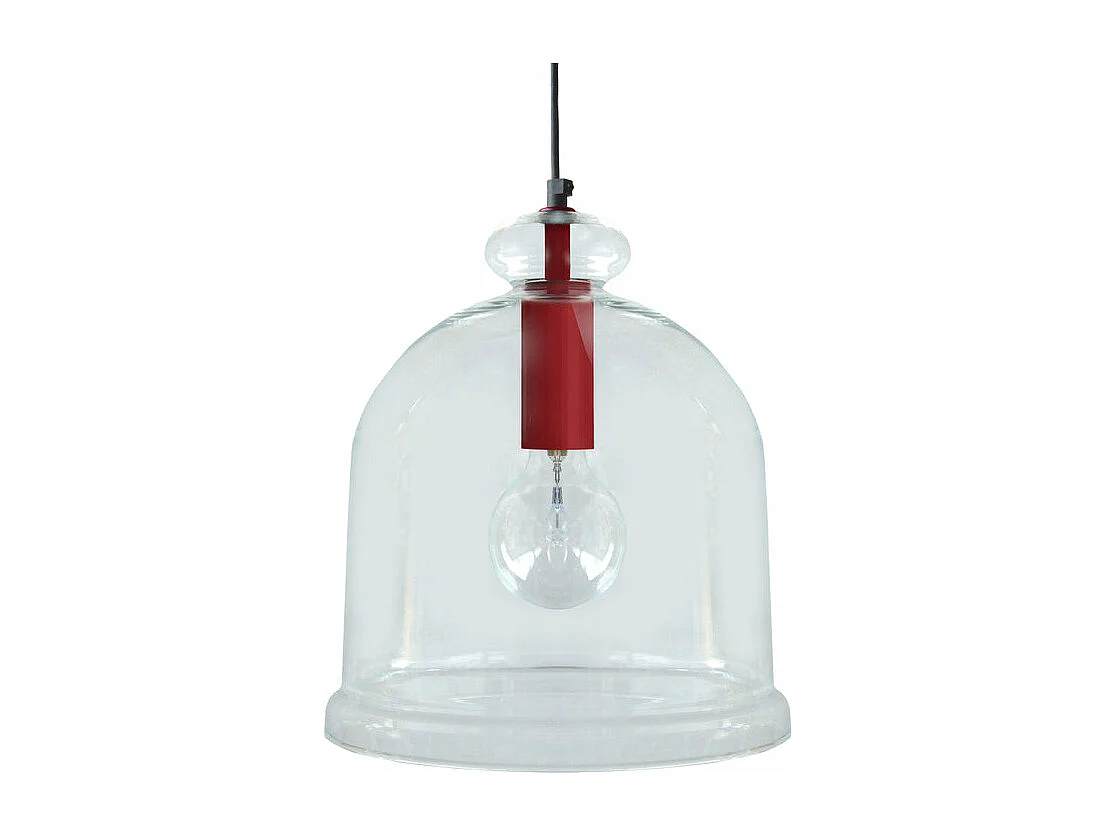Suspension cloche transparent métal  rouge 92 cm.