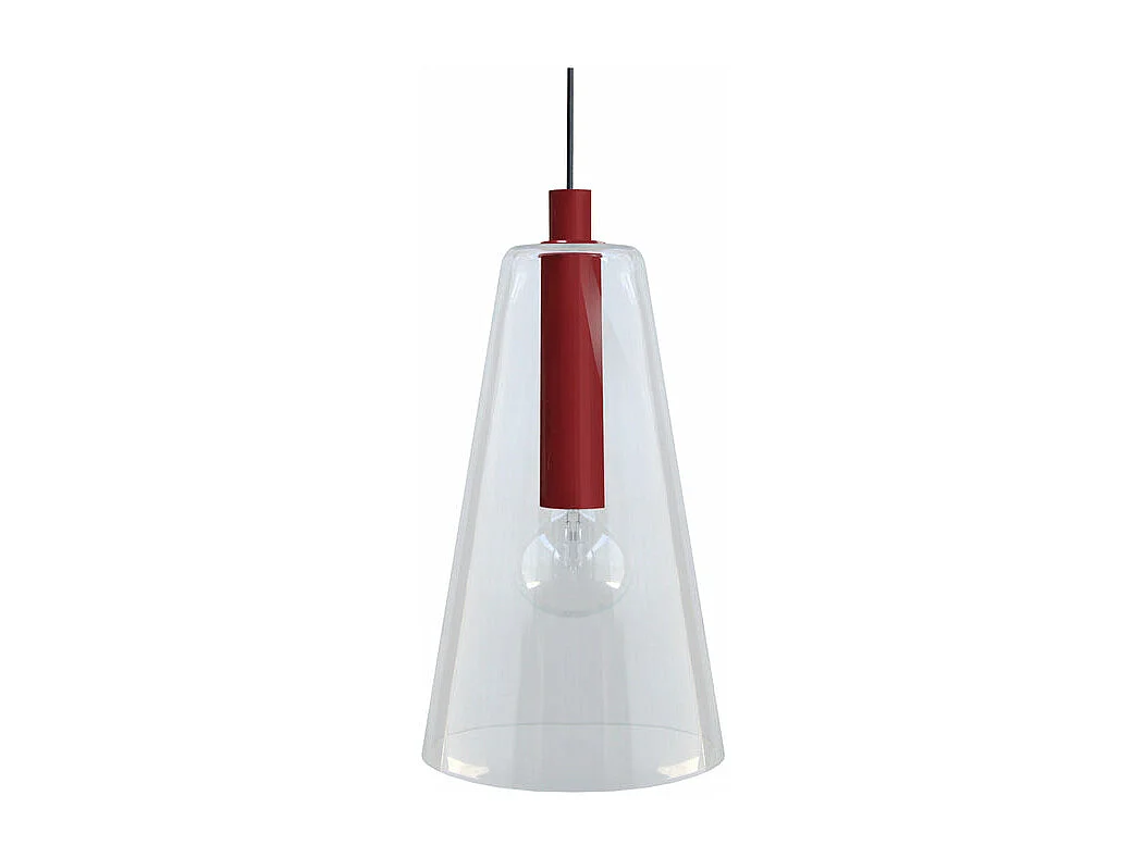 Suspension conique verre  rouge 94 cm.