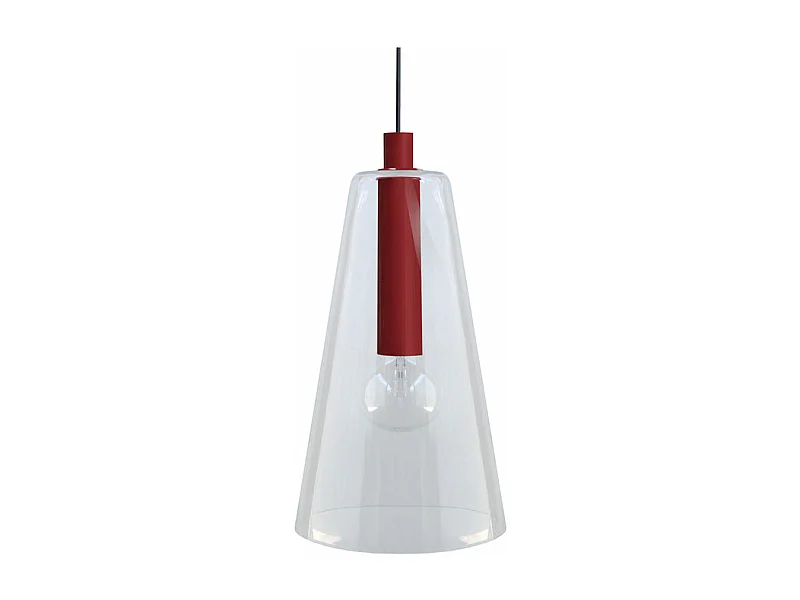 Suspension conique verre  rouge 94 cm.