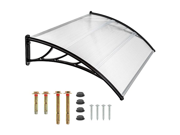 IDMarket Pensilina Per Porta Josy 80x113 Cm Nero - Policarbonato Trasparente E Acciaio, Fai Da Te