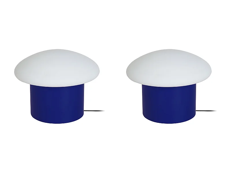 Pair de Lampes de chevet champignon métal  bleu,blanc 15 cm.
