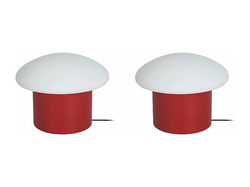 Pair de Lampes de chevet champignon métal  rouge 15 cm.