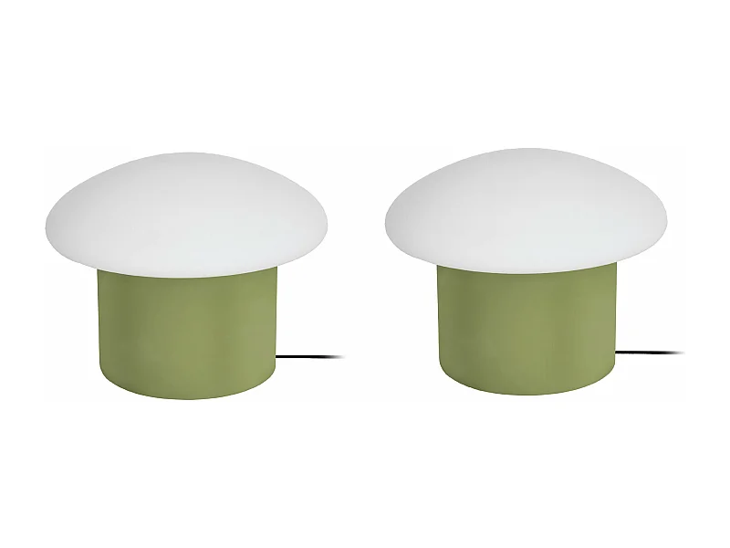 Pair de Lampes de chevet champignon métal  vert 15 cm.