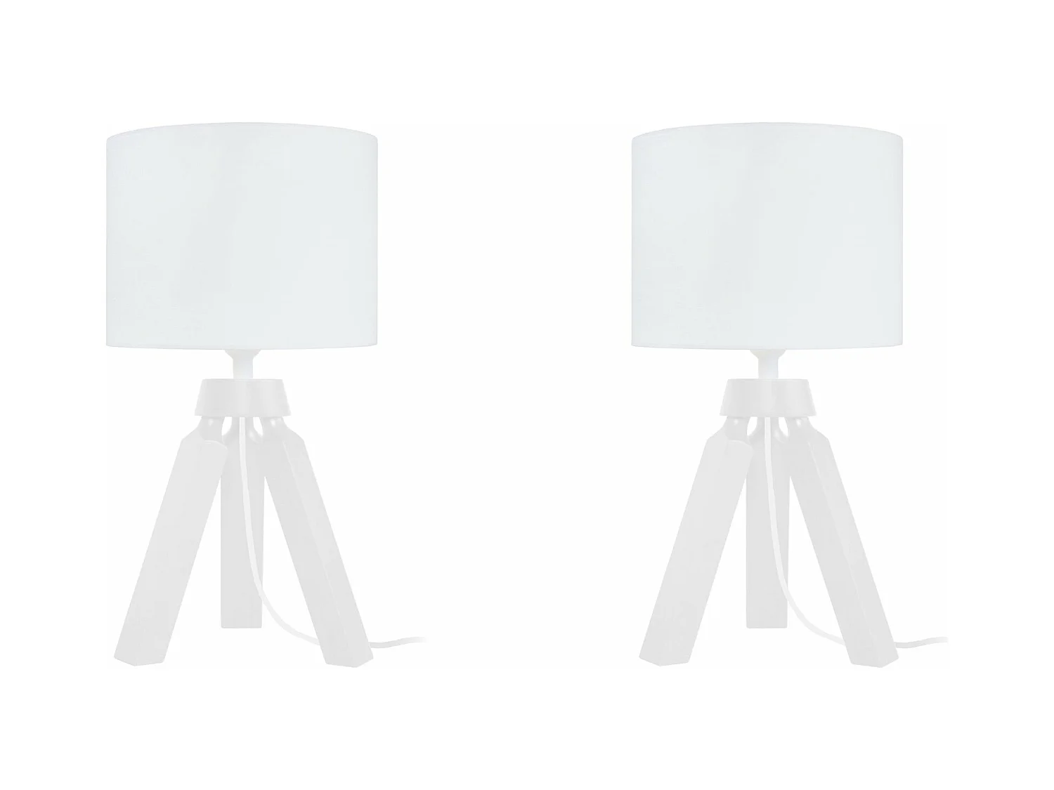 Pair de Lampes de chevet trépied bois  ivoire 31 cm.