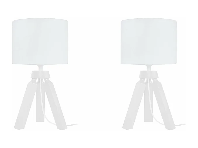 Pair de Lampes de chevet trépied bois  ivoire 31 cm.