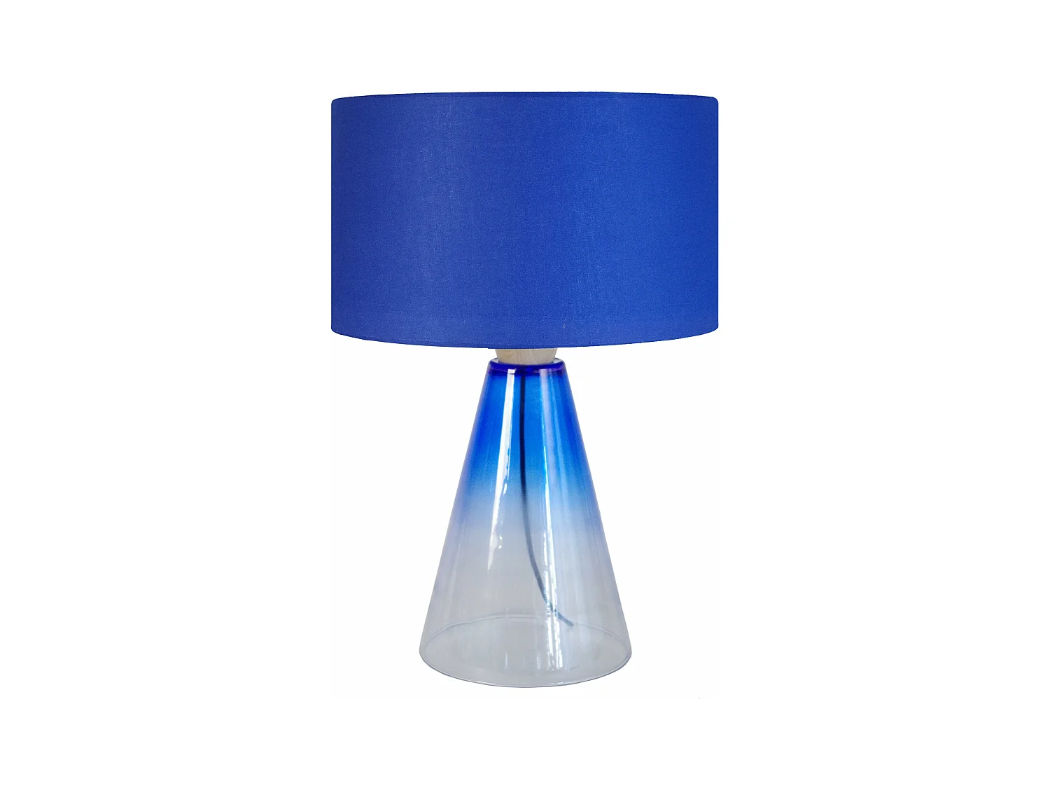 Lampe de salon conique verre  transparent ,bleu 52 cm.