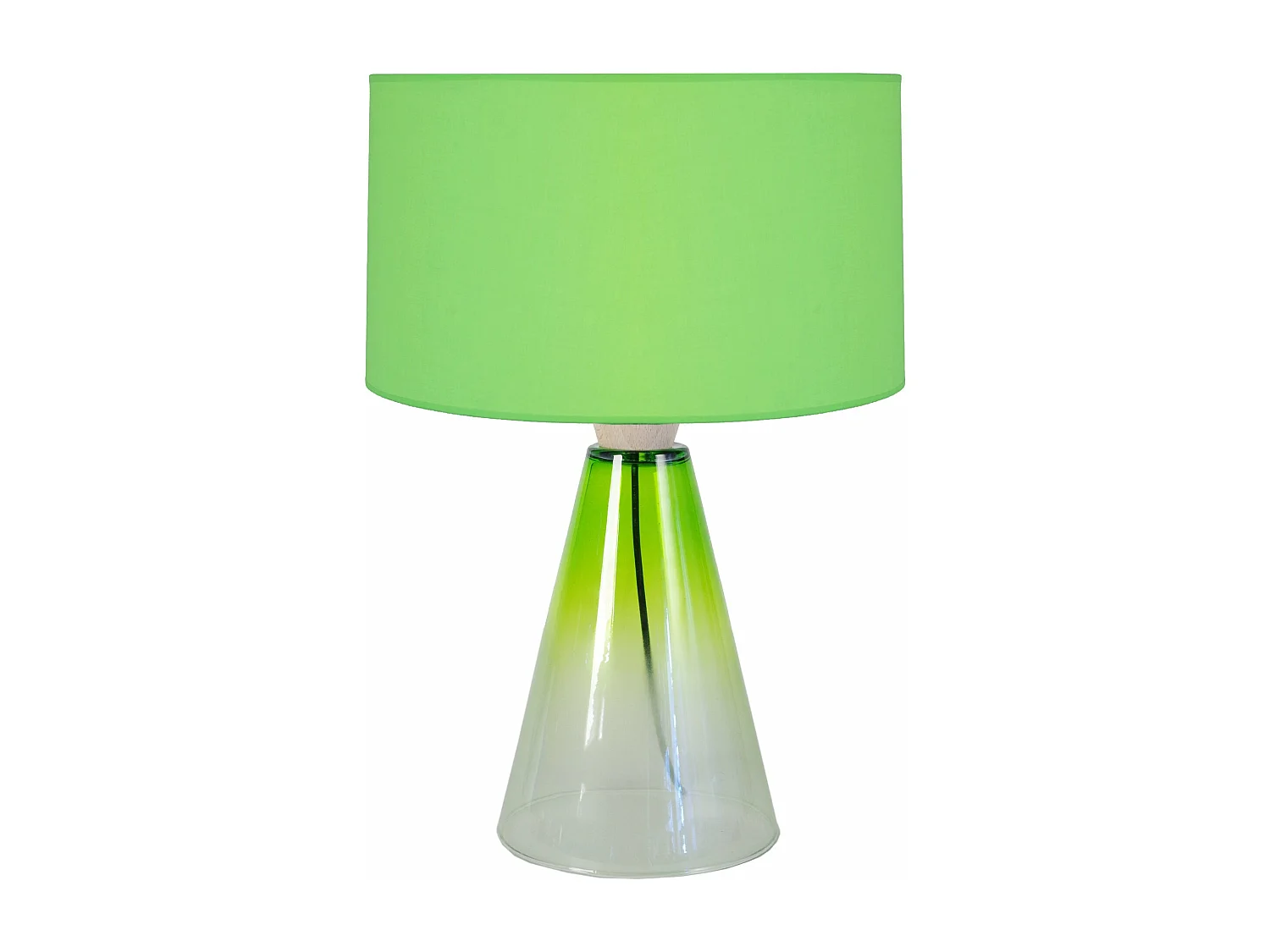 Lampe de salon conique verre  transparent ,vert vert anis 52 cm.