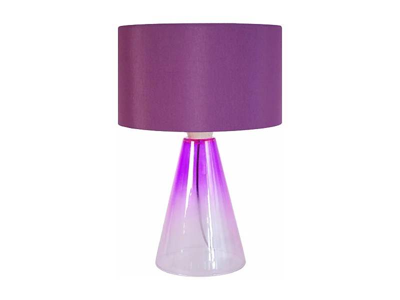 Lampe de salon conique verre  transparent ,violet 52 cm.