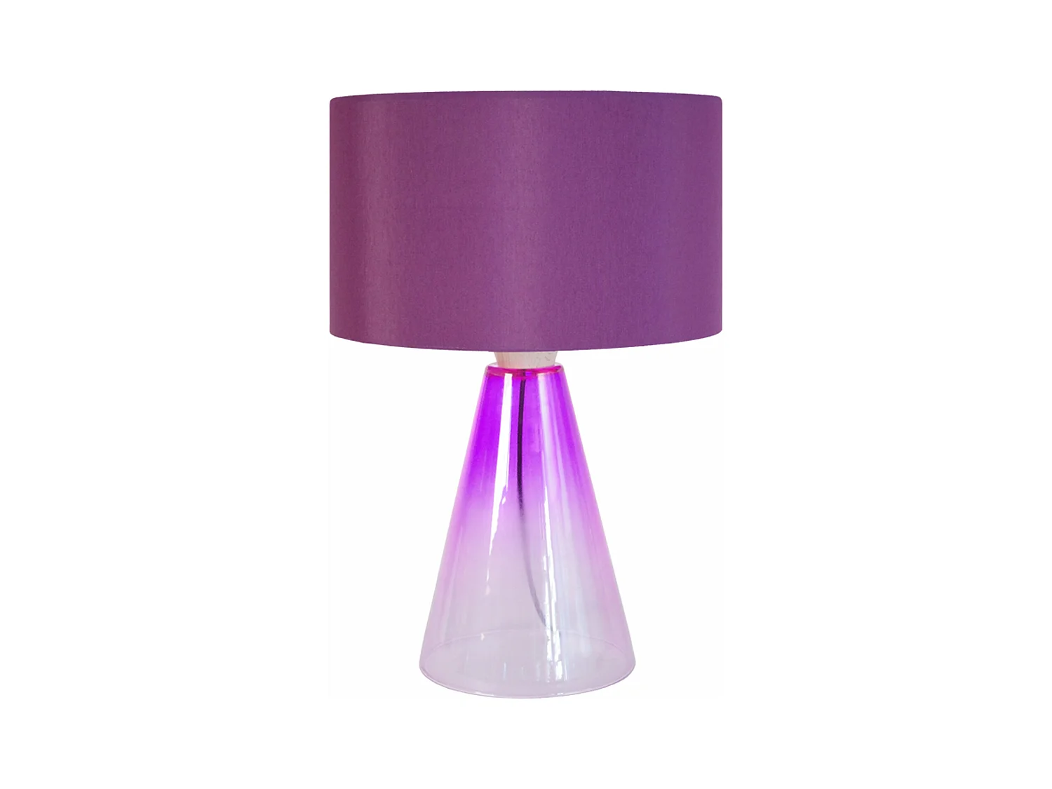 Lampe de salon conique verre  transparent ,violet 52 cm.