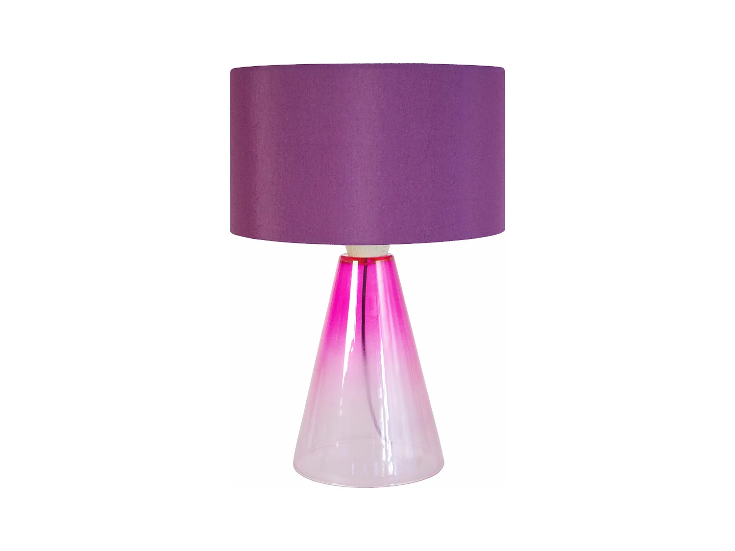 Lampe de salon conique verre  transparent ,rose 52 cm.