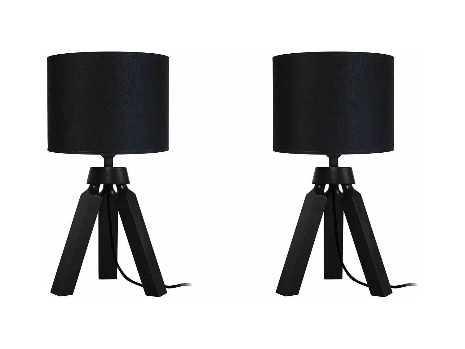 Pair de Lampes de chevet trépied bois  noir 31 cm.