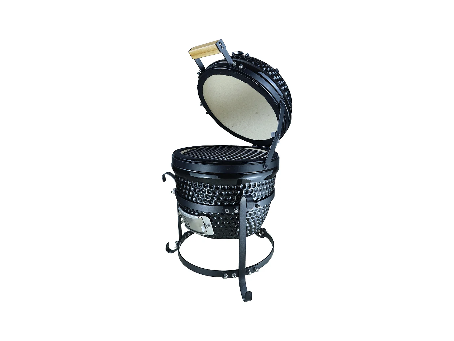 Barbecue à charbon BBQ grill fumoir sur pieds design contemporain olive acier céramique martelé noir