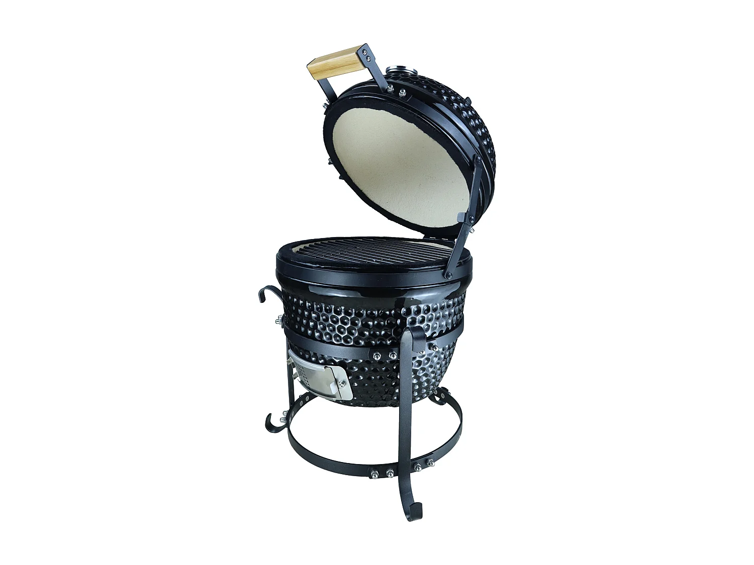 Barbecue à charbon BBQ grill fumoir sur pieds design contemporain olive acier céramique martelé noir