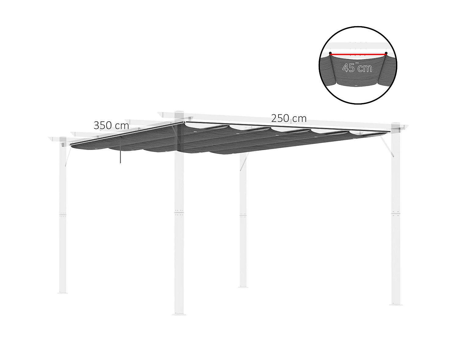 Toile de rechange pour pergola rétractable 4 x 3 m polyester haute densité 180 g/m² imperméabilisé gris