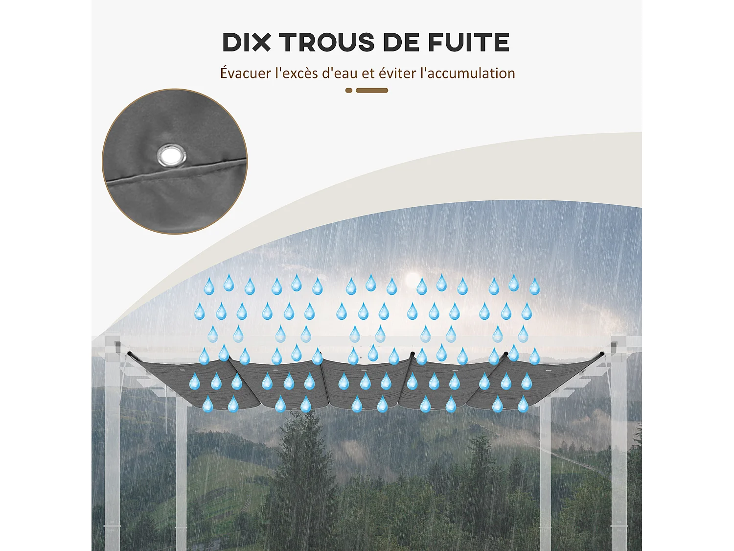 Toile de rechange pour pergola rétractable 4 x 3 m polyester haute densité 180 g/m² imperméabilisé gris