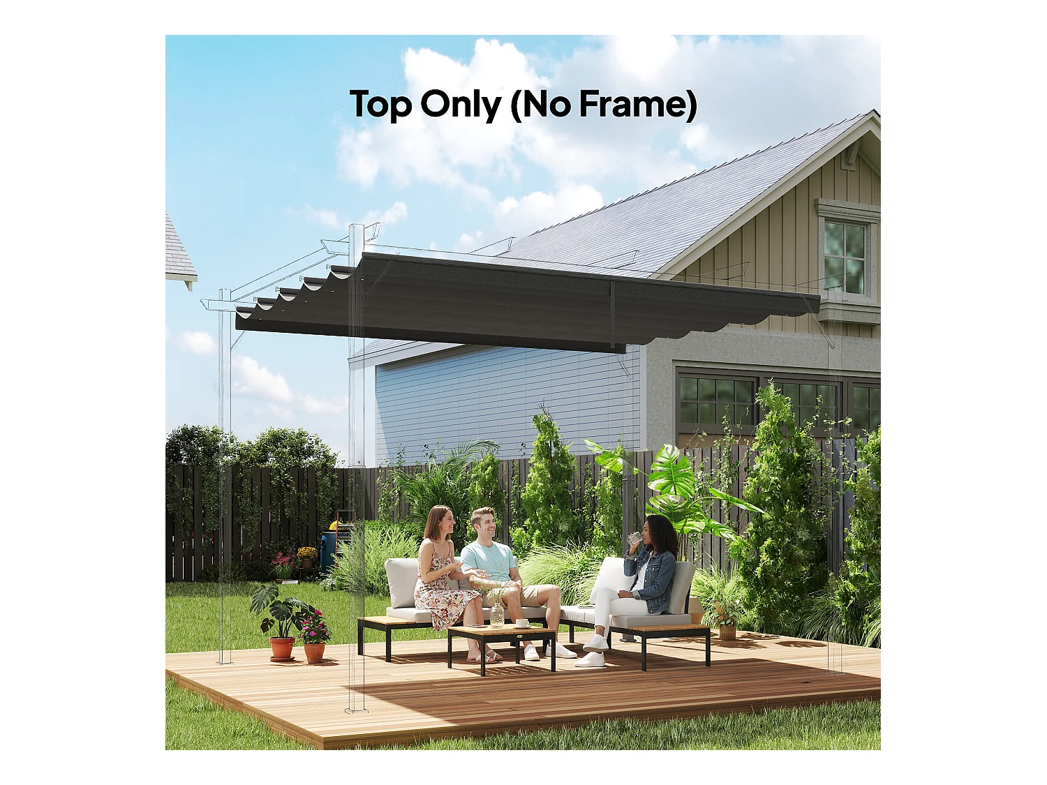 Toile de rechange pour pergola rétractable 4 x 3 m polyester haute densité 180 g/m² imperméabilisé gris