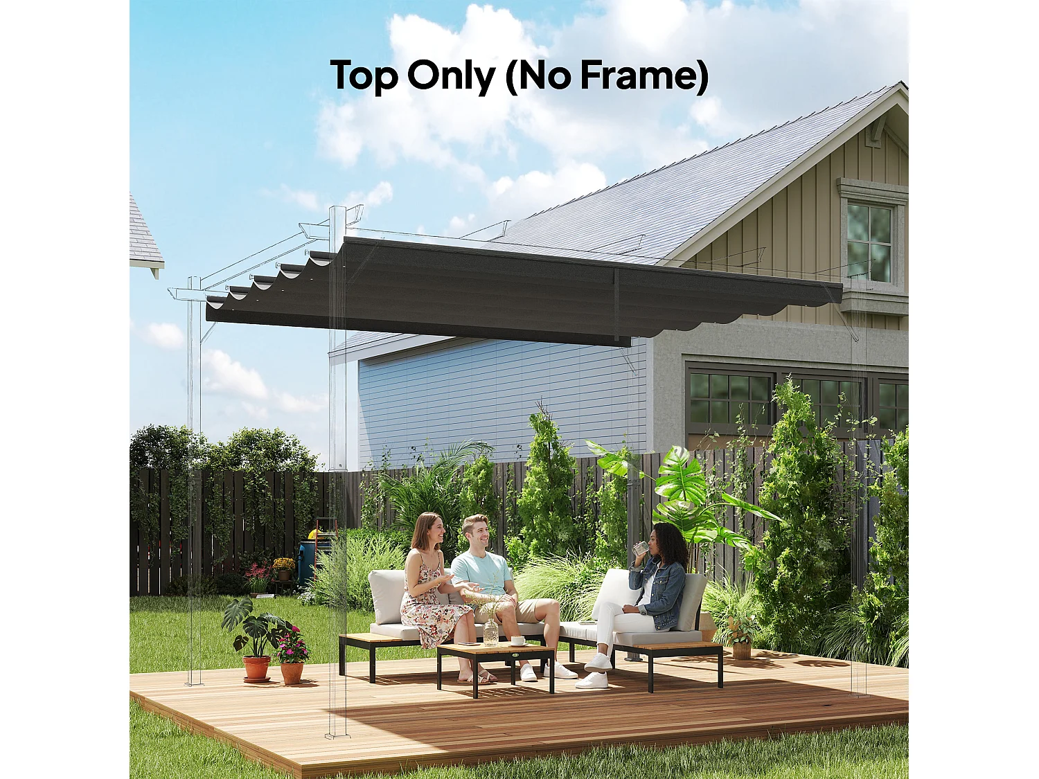 Toile de rechange pour pergola rétractable 4 x 3 m polyester haute densité 180 g/m² imperméabilisé gris