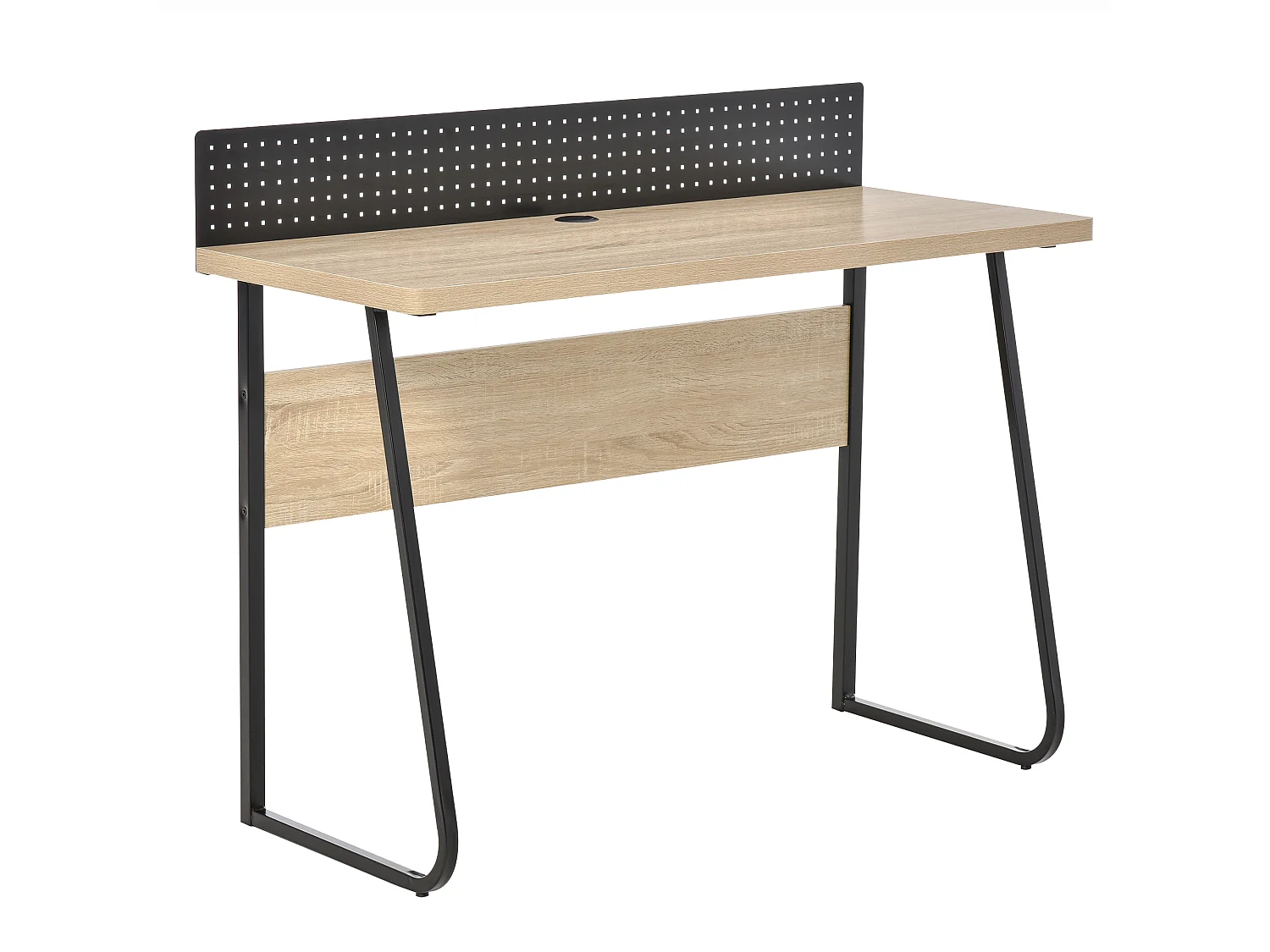 Bureau secrétaire style industriel dim. 110L x 48l x 90H cm châssis métal noir plateau support panneaux particules chêne clair