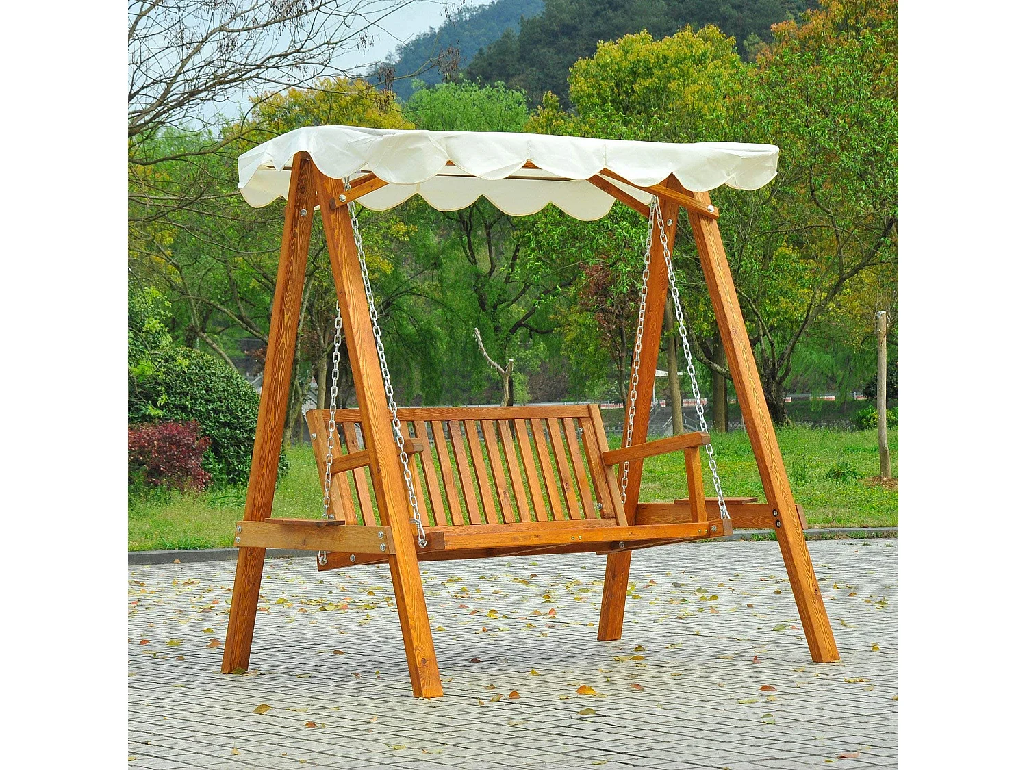 Balancelle balancoire hamac banc fauteuil de jardin bois de pin 2 places charge max. 300kg