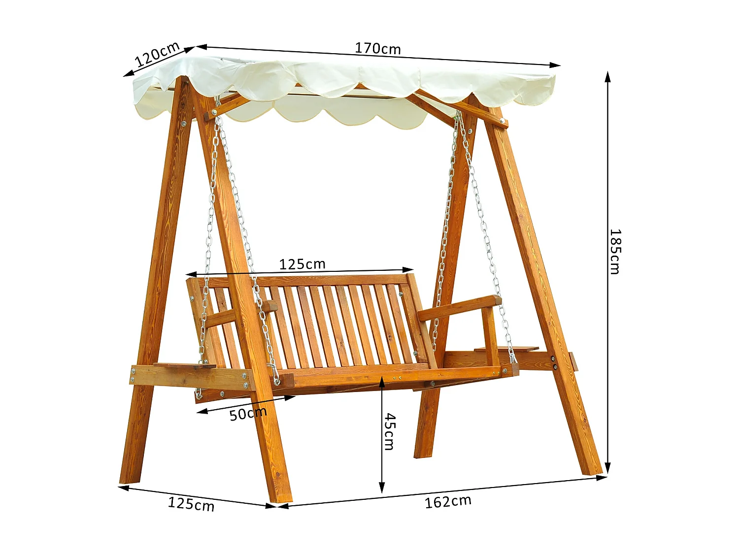 Balancelle balancoire hamac banc fauteuil de jardin bois de pin 2 places charge max. 300kg