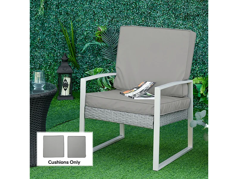 Coussins de fauteuil de jardin zippés déhoussables - galettes de chaise de jardin - épais rembourrage 7 cm - polyester haute densité gris