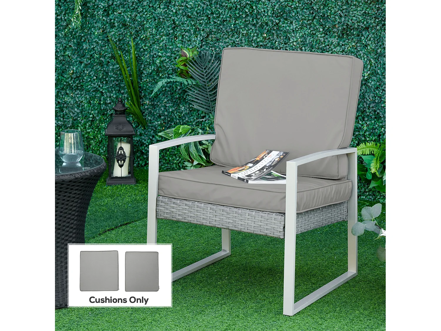 Coussins de fauteuil de jardin zippés déhoussables - galettes de chaise de jardin - épais rembourrage 7 cm - polyester haute densité gris