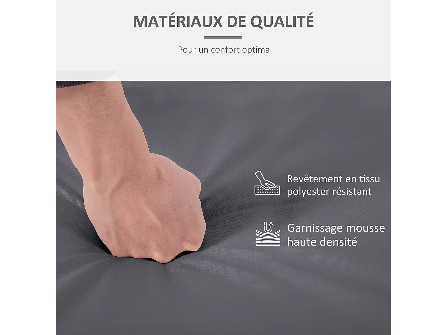 Coussins de fauteuil de jardin zippés déhoussables - galettes de chaise de jardin - épais rembourrage 7 cm - polyester haute densité gris