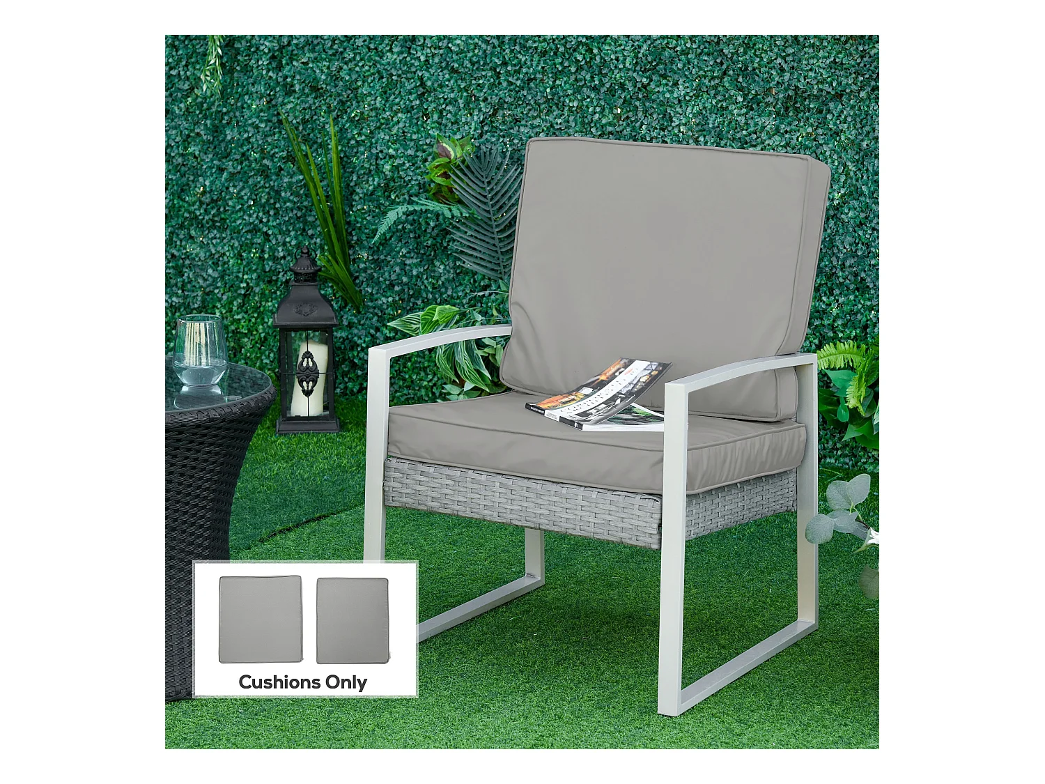 Coussins de fauteuil de jardin zippés déhoussables - galettes de chaise de jardin - épais rembourrage 7 cm - polyester haute densité gris