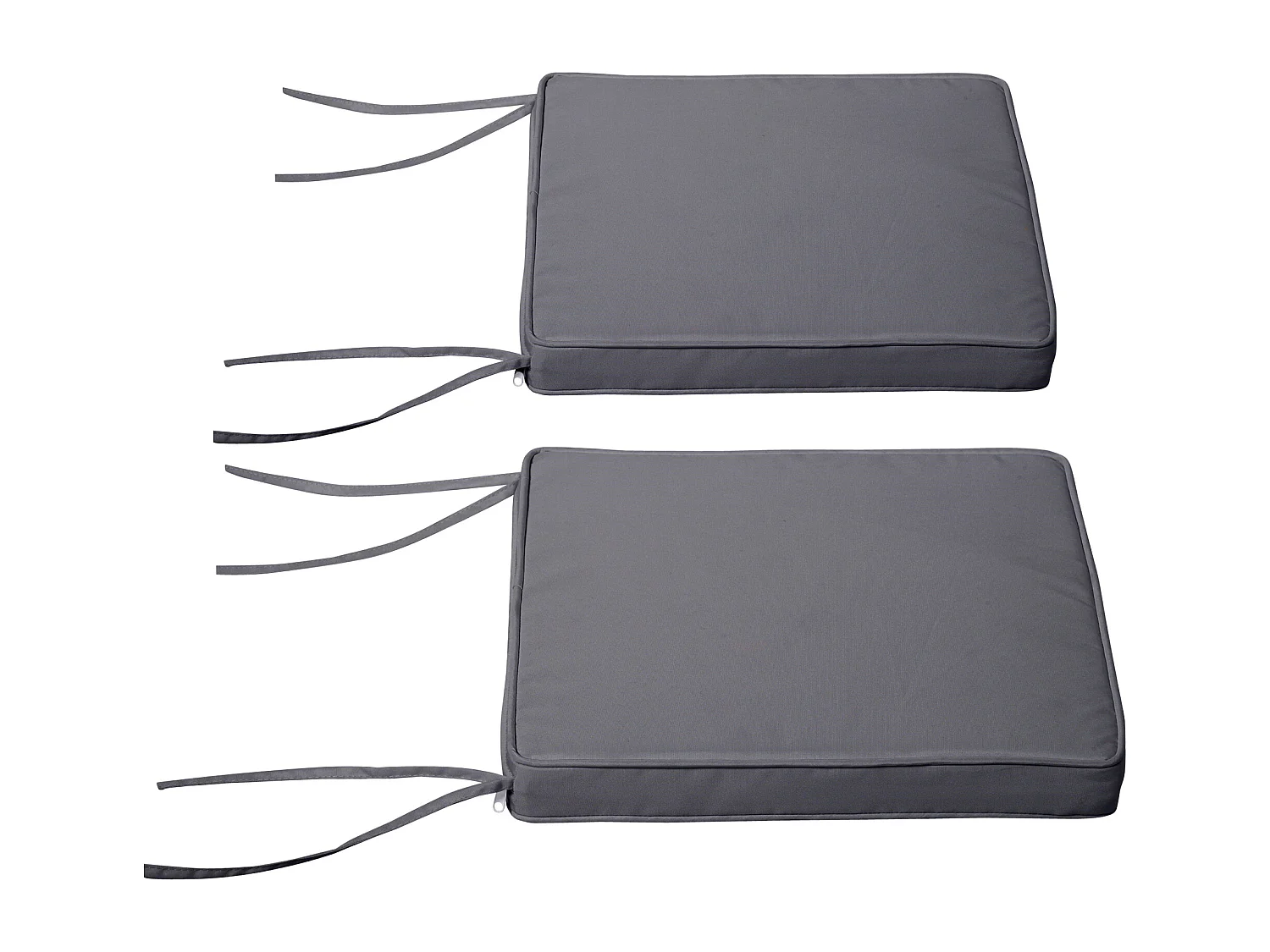 Lot de 2 coussins d'assise carrés chaises fauteuils tabourets - coussins déhoussables zippés avec cordons d'attache - dim. 45L x 45l cm ép. 5 cm - polyester gris
