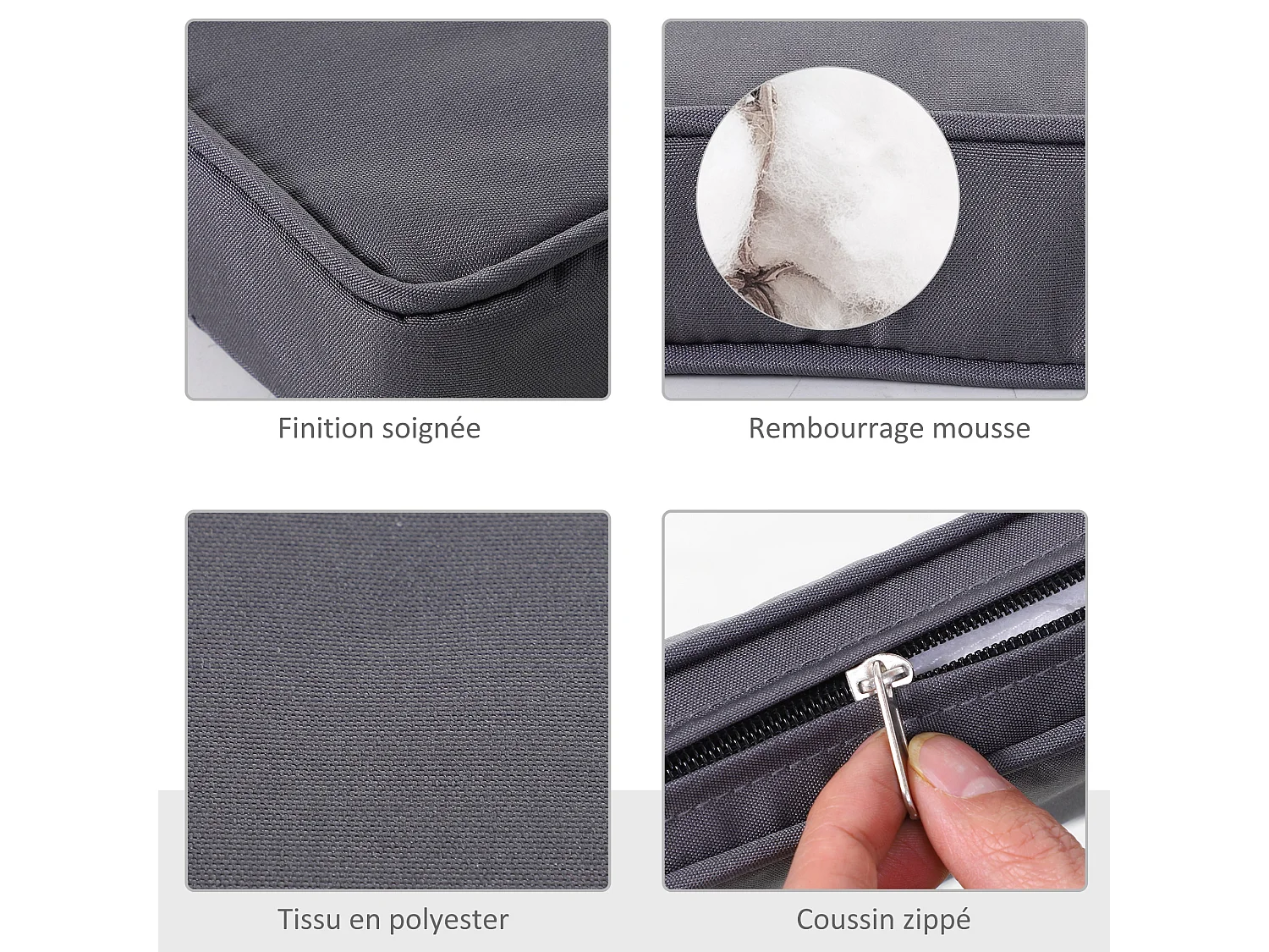 Lot de 2 coussins d'assise carrés chaises fauteuils tabourets - coussins déhoussables zippés avec cordons d'attache - dim. 45L x 45l cm ép. 5 cm - polyester gris