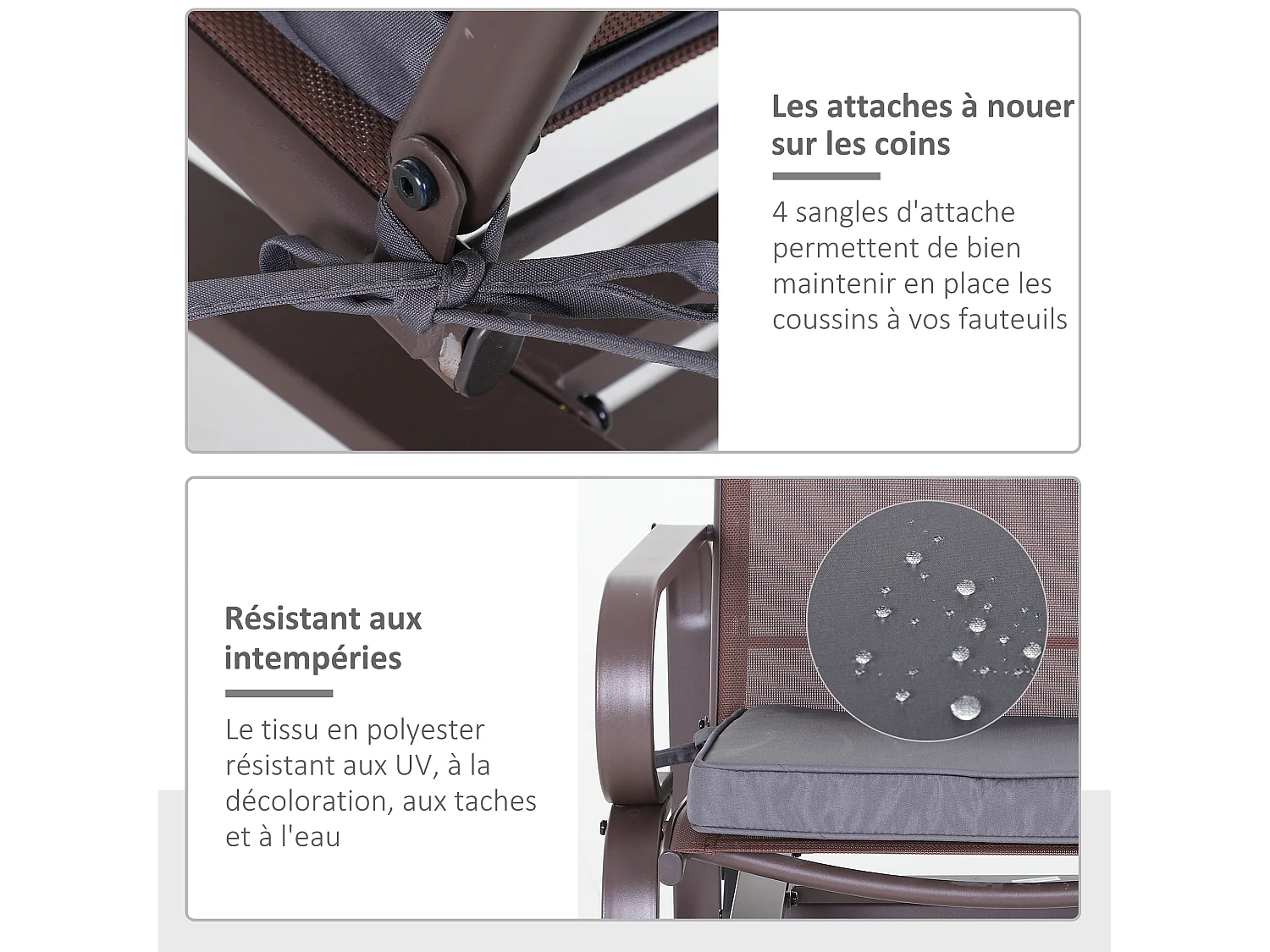 Lot de 2 coussins d'assise carrés chaises fauteuils tabourets - coussins déhoussables zippés avec cordons d'attache - dim. 45L x 45l cm ép. 5 cm - polyester gris