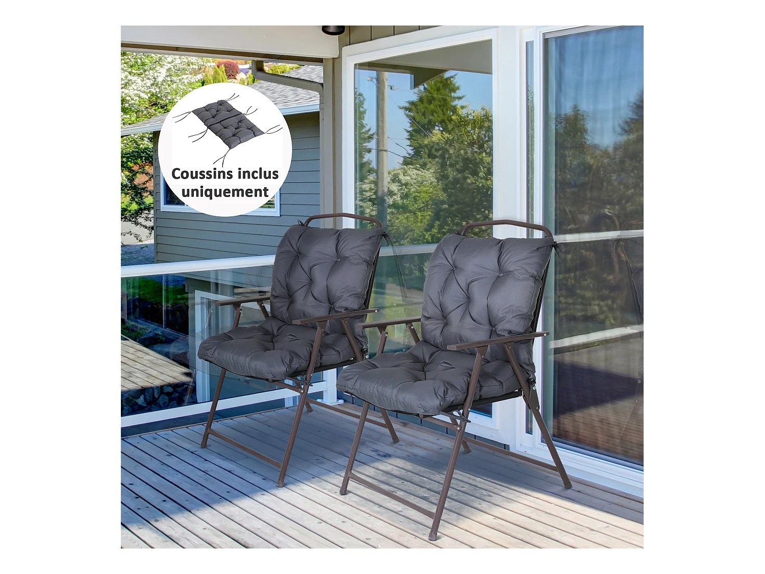 Lot de 2 coussins matelas assise dossier 2 en 1 pour chaise fauteuil grand confort 98L x 50l x 8H cm gris