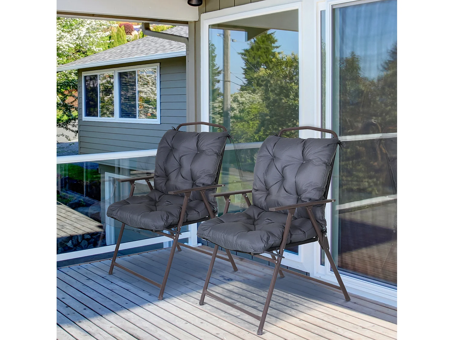 Lot de 2 coussins matelas assise dossier 2 en 1 pour chaise fauteuil grand confort 98L x 50l x 8H cm gris