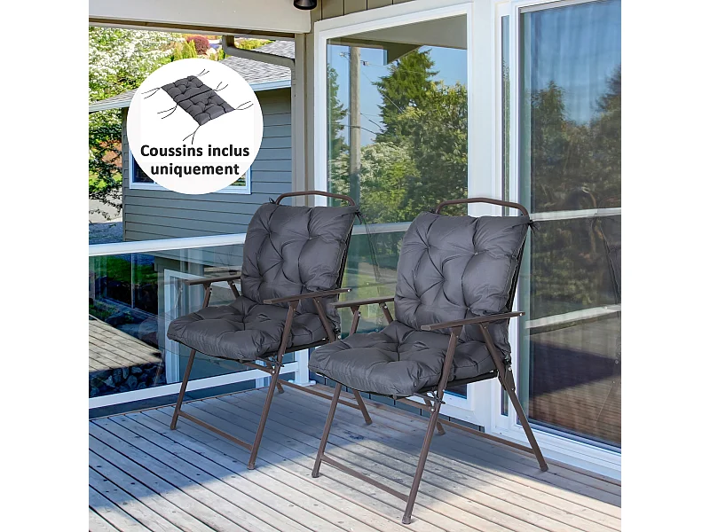 Lot de 2 coussins matelas assise dossier 2 en 1 pour chaise fauteuil grand confort 98L x 50l x 8H cm gris