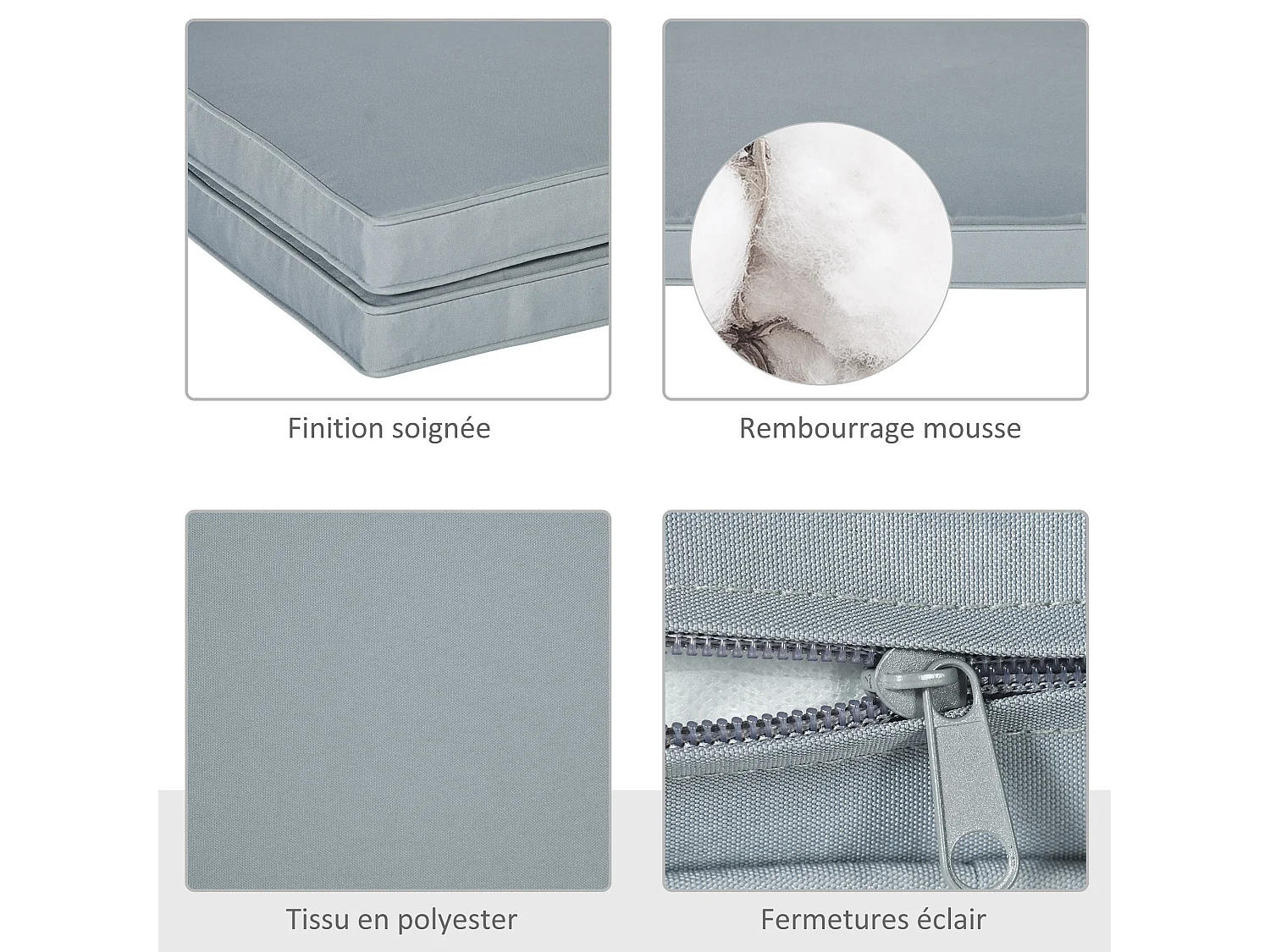 Lot de 2 coussins d'assise carrés chaises fauteuils tabourets - coussins déhoussables zippés avec cordons d'attache - dim. 45L x 45l cm ép. 5 cm - polyester gris