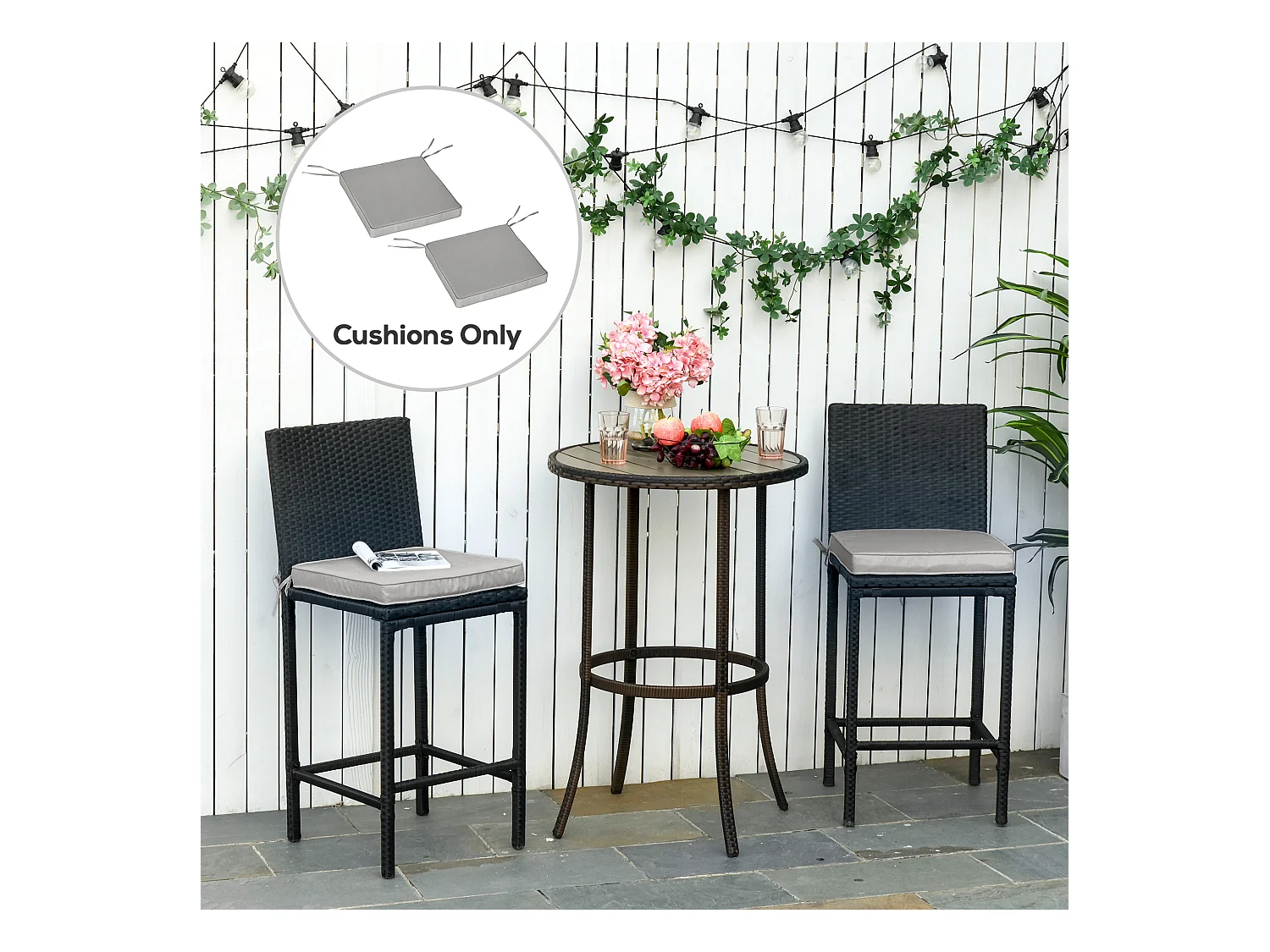 Lot de 2 coussins d'assise carrés chaises fauteuils tabourets - coussins déhoussables zippés avec cordons d'attache - dim. 45L x 45l cm ép. 5 cm - polyester gris
