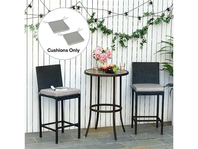 Lot de 2 coussins d'assise carrés chaises fauteuils tabourets - coussins déhoussables zippés avec cordons d'attache - dim. 45L x 45l cm ép. 5 cm - polyester gris