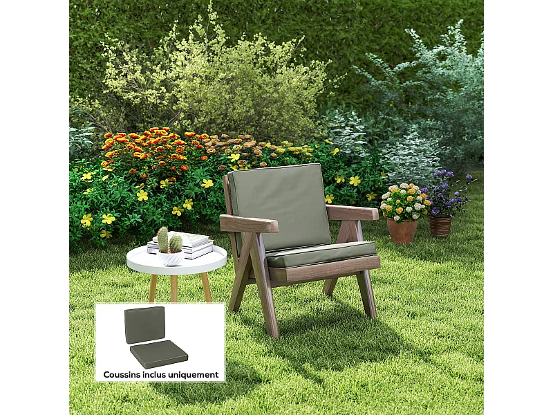 Coussins de fauteuil de jardin zippés déhoussables - galettes de chaise de jardin - épais rembourrage 7 cm - polyester haute densité gris