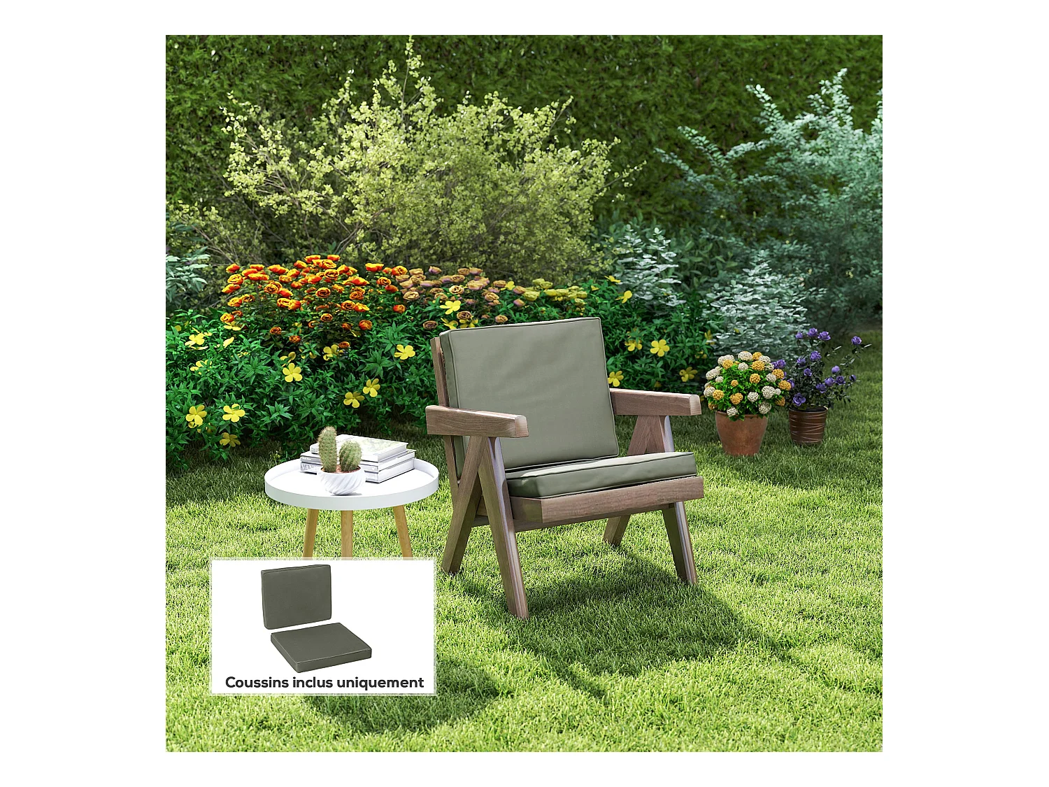 Coussins de fauteuil de jardin zippés déhoussables - galettes de chaise de jardin - épais rembourrage 7 cm - polyester haute densité gris