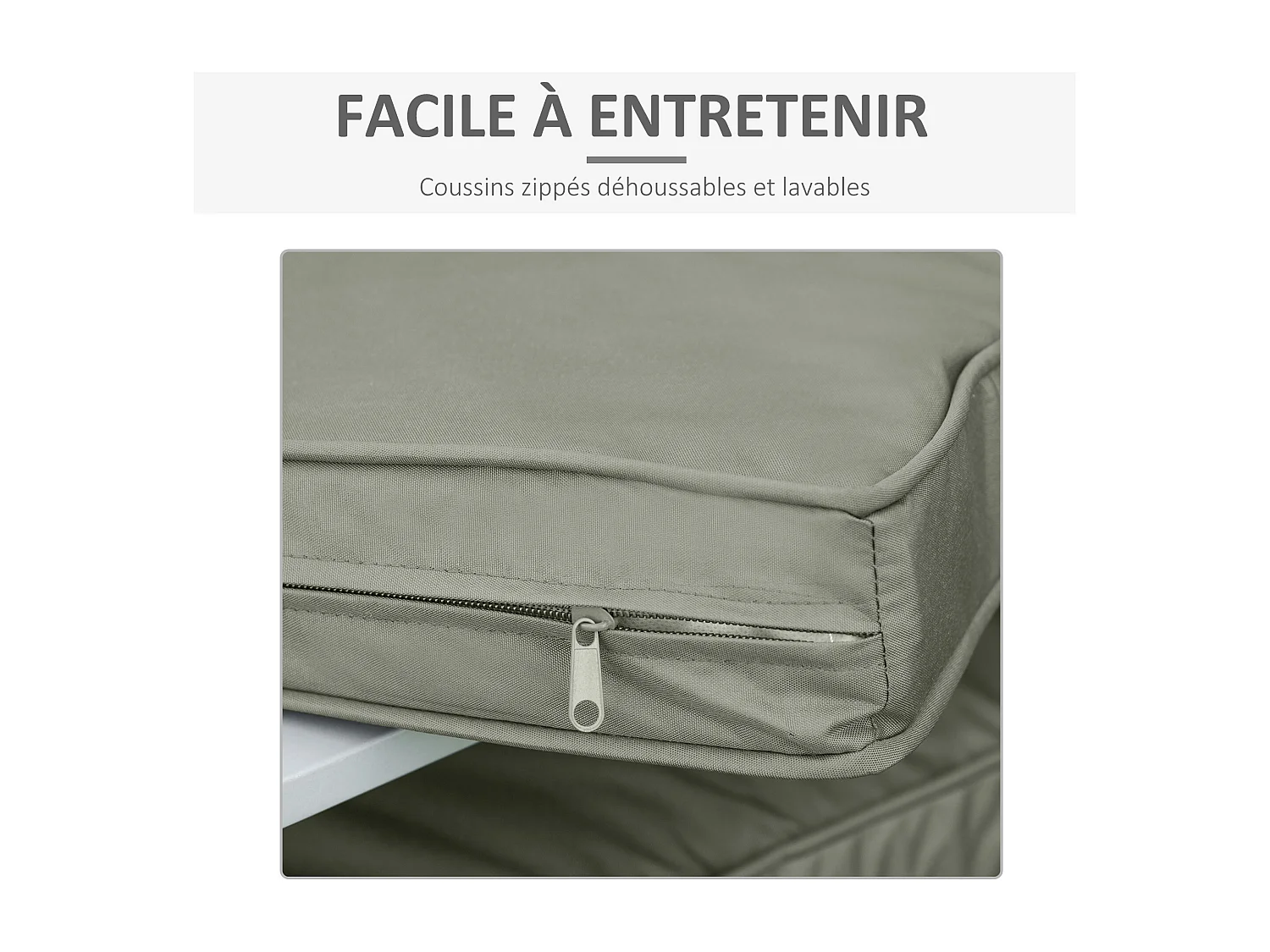 Coussins de fauteuil de jardin zippés déhoussables - galettes de chaise de jardin - épais rembourrage 7 cm - polyester haute densité gris