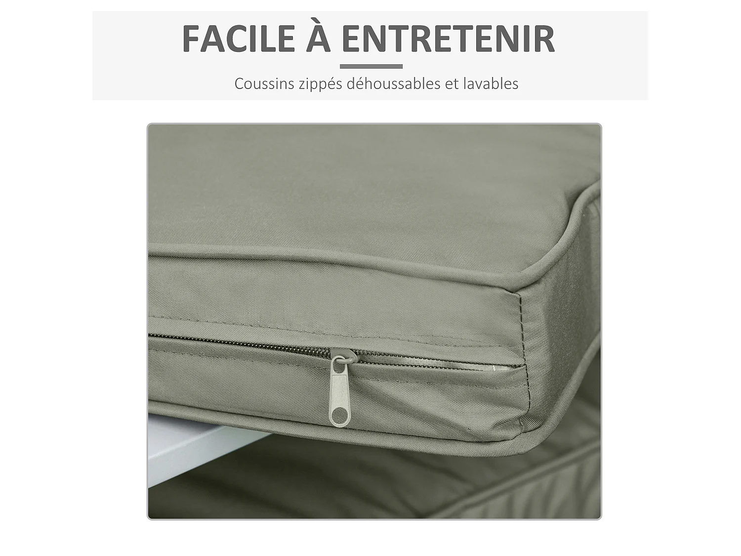 Coussins de fauteuil de jardin zippés déhoussables - galettes de chaise de jardin - épais rembourrage 7 cm - polyester haute densité gris
