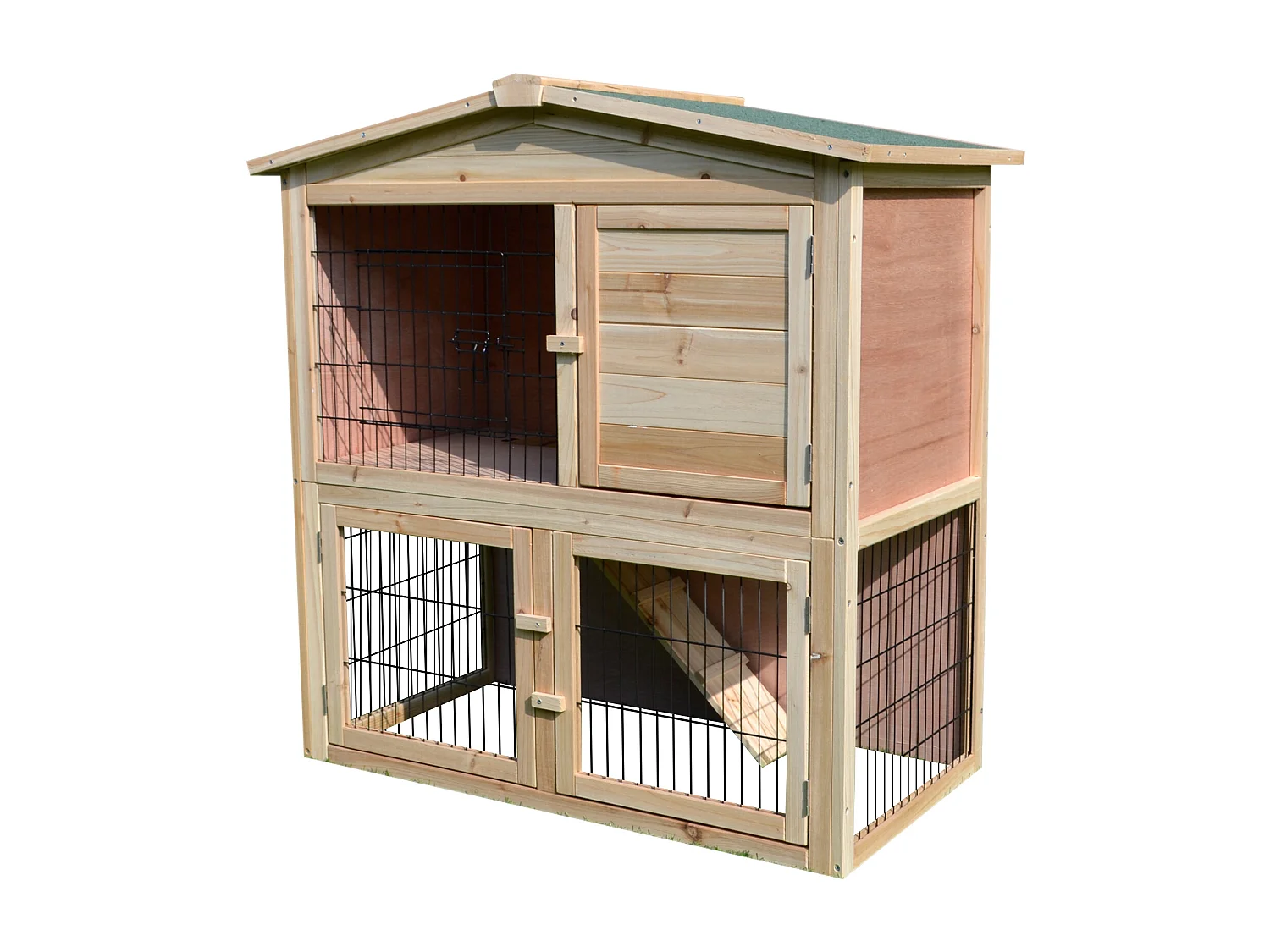 Clapier à lapin cage à lapin 2 étages 4 portes verrouillables rampe toit bitûmé bois de sapin