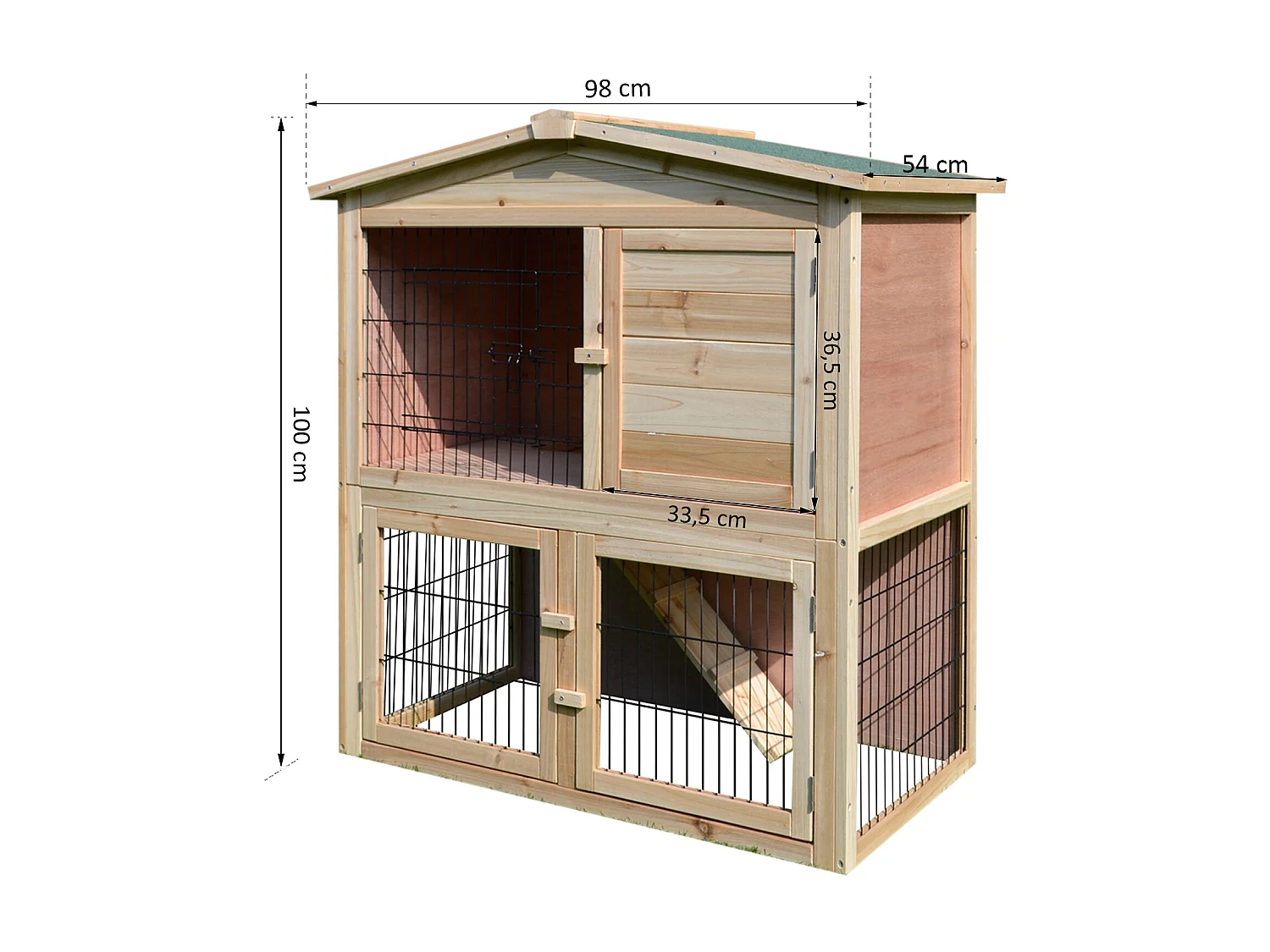 Clapier à lapin cage à lapin 2 étages 4 portes verrouillables rampe toit bitûmé bois de sapin