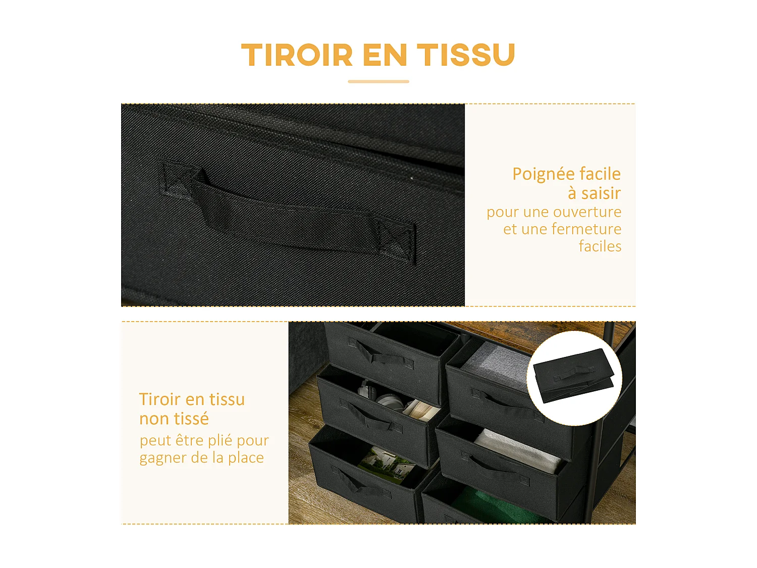 Penderie portant à vêtements style industriel sur roulettes 6 tiroirs barre penderie acier noir panneaux aspect bois